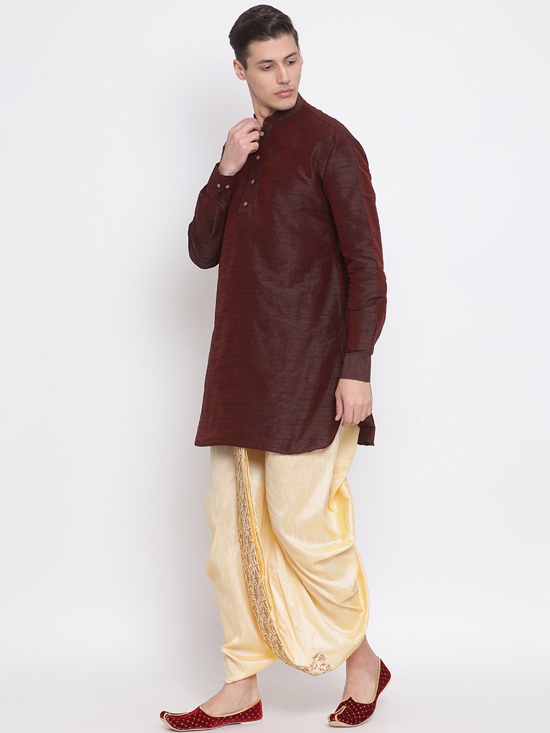 Vastramay Men's Gold Embroidered Dhoti Pant