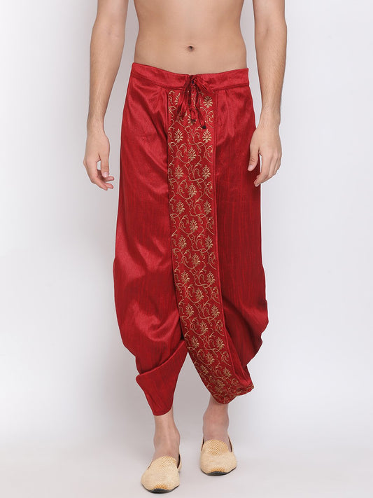 Vastramay Men's Maroon Embroidered Dhoti Pant