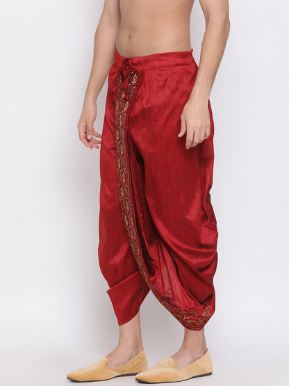 Vastramay Men's Maroon Embroidered Dhoti Pant