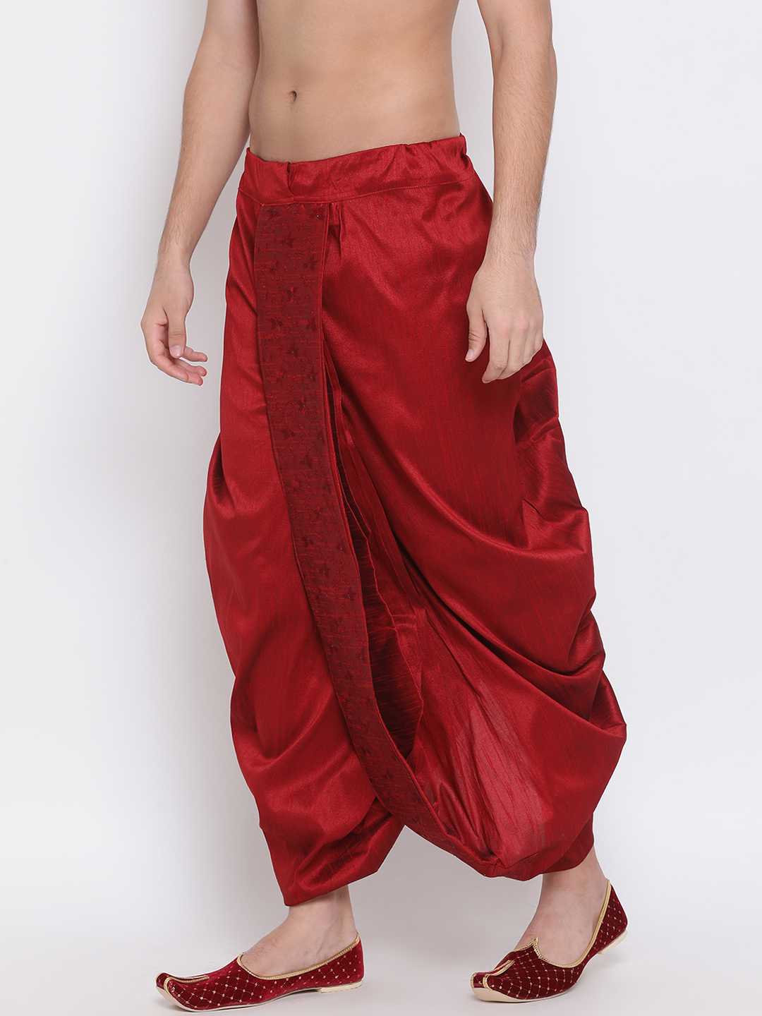 Vastramay Men's Maroon Embroidered Dhoti Pant