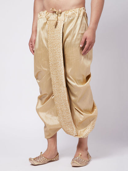 Vastramay Men's Gold Silk Blend Embroidered Dhoti