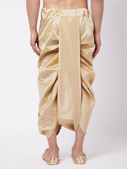 Vastramay Men's Gold Silk Blend Embroidered Dhoti