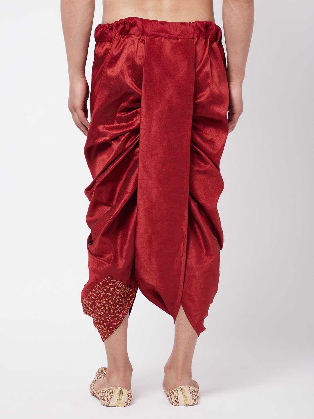 Vastramay Men's Maroon Silk Blend Embroidered Dhoti