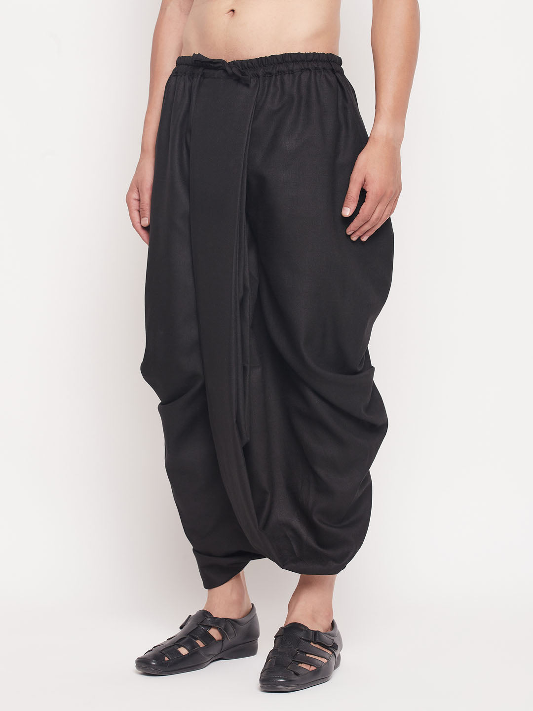 Vastramay mens black color silk blend solid pleated dhoti