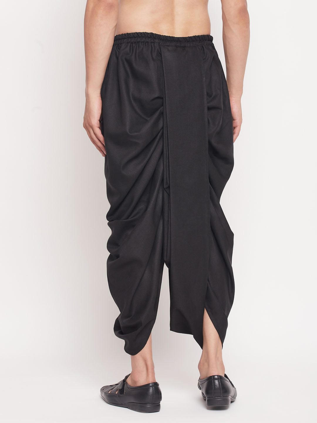 Vastramay mens black color silk blend solid pleated dhoti