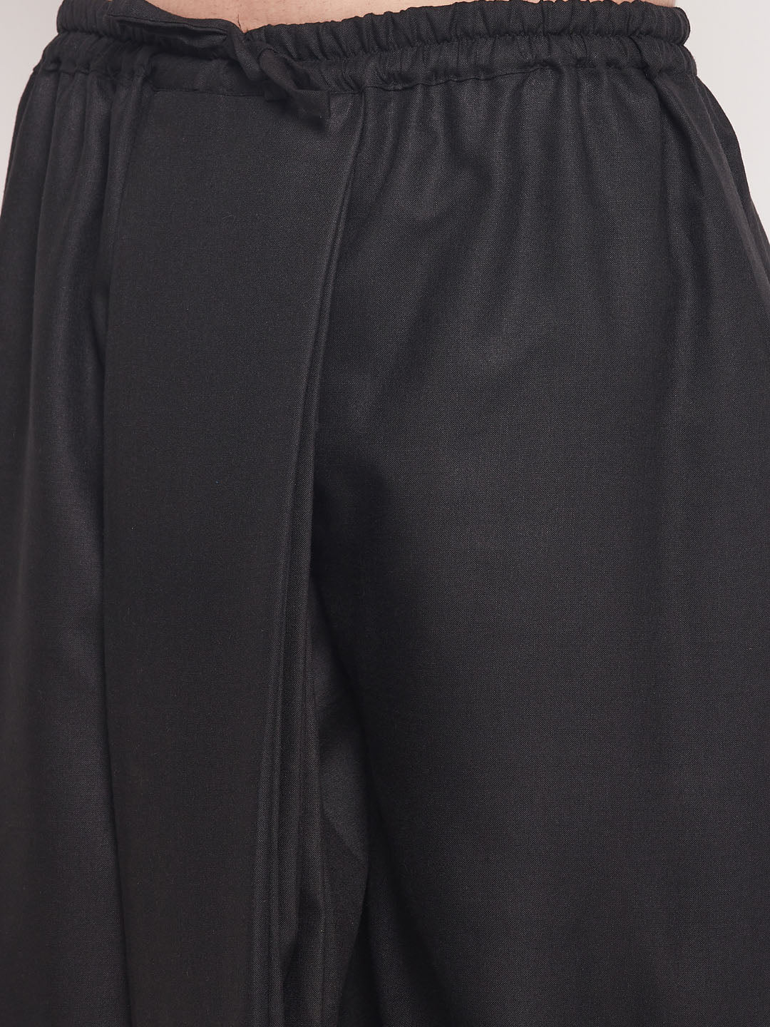 Vastramay mens black color silk blend solid pleated dhoti