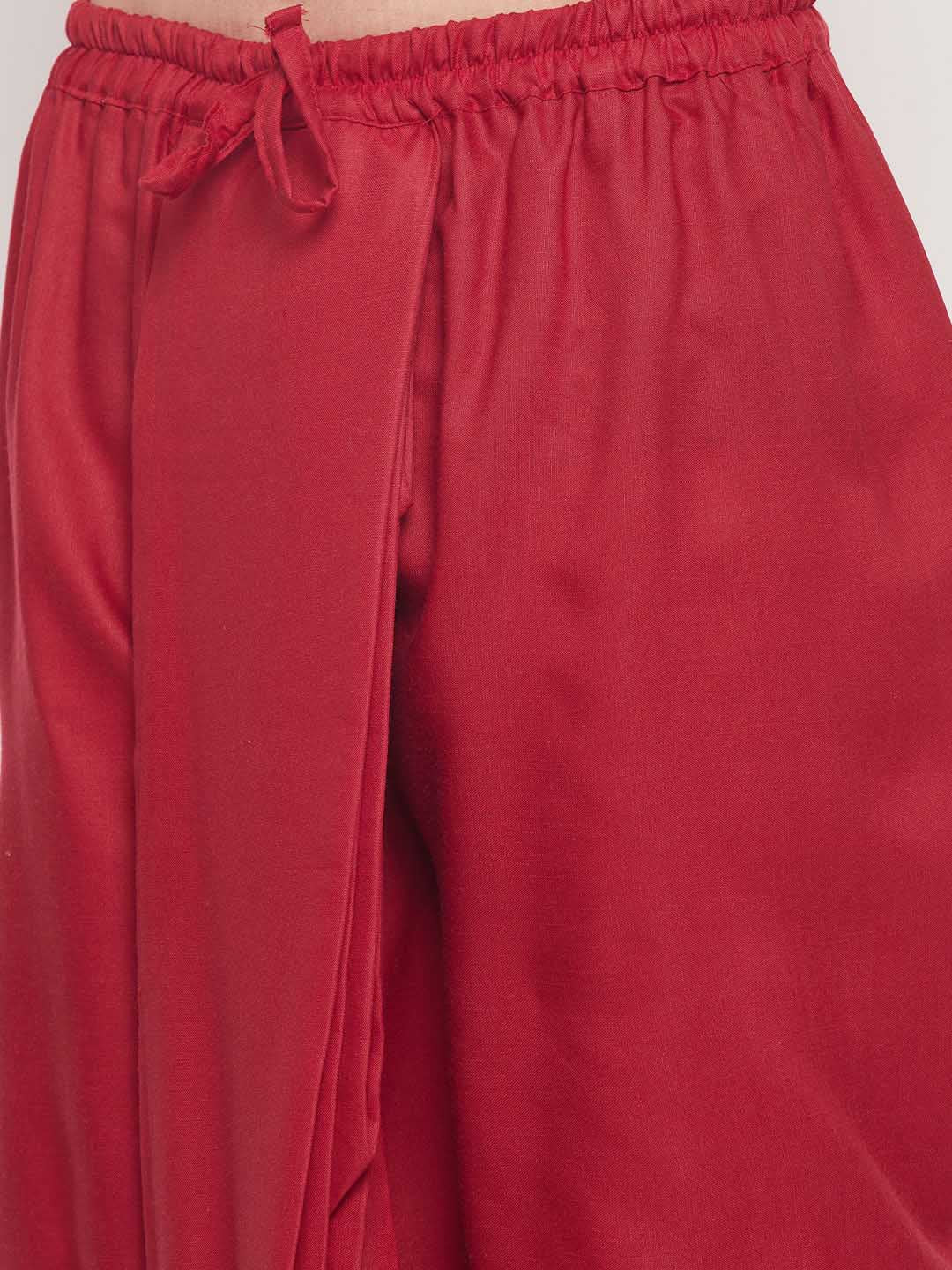 Vastramay mens maroon color silk blend solid pleated dhoti