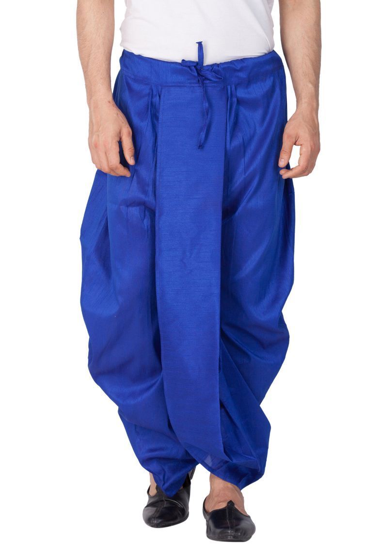 Vastramay  Men's Blue Cotton Silk Blend Dhoti