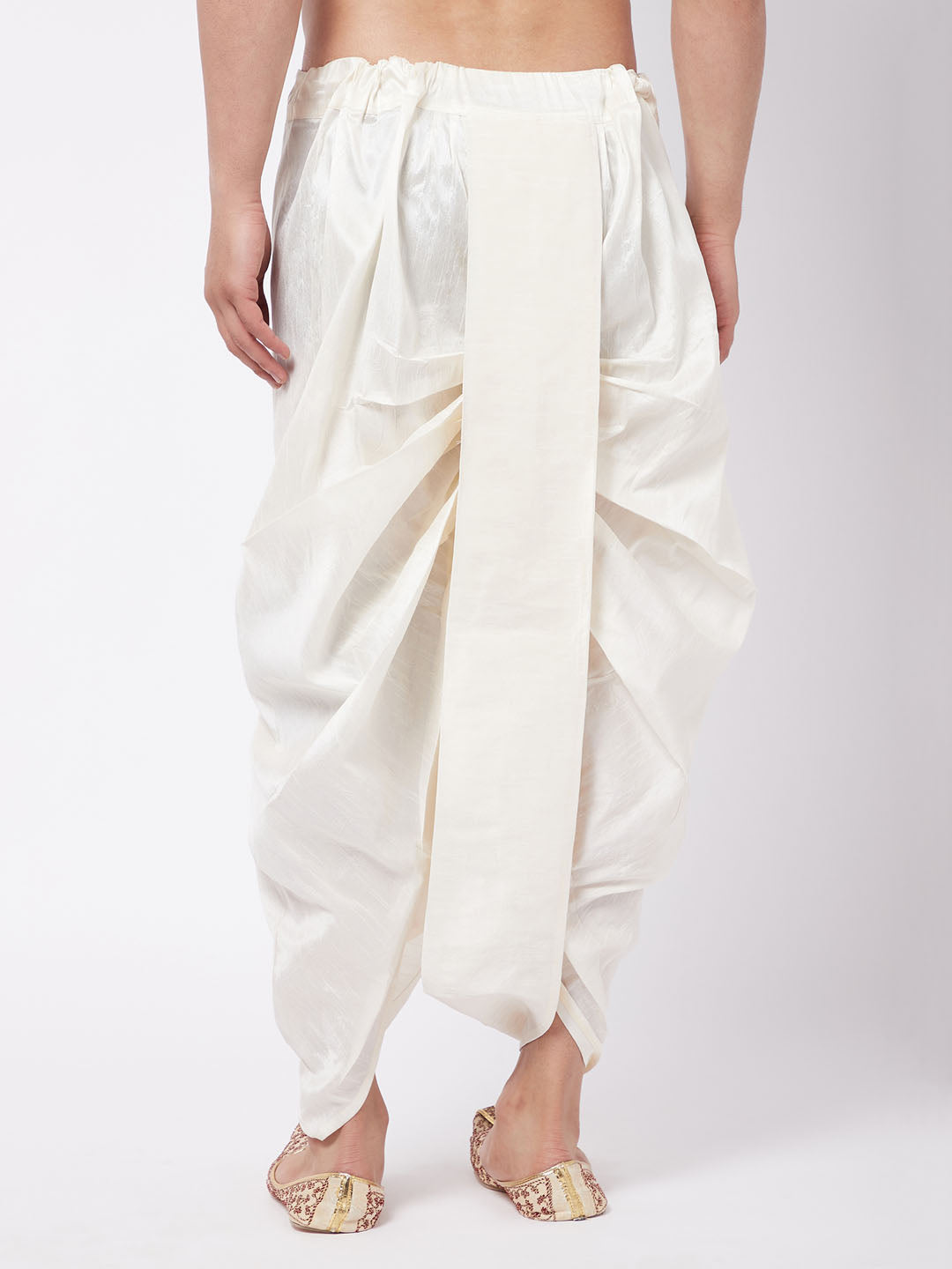 Vastramay Men's Cream Silk Blend Traditional Dhoti