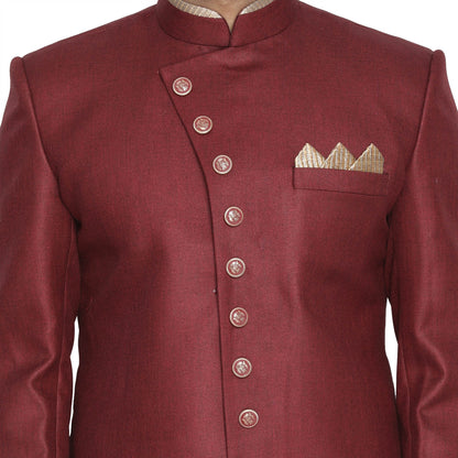 Vastramay  Men's Maroon Silk Blend Sherwani Only Top