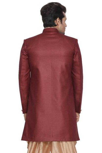 Vastramay  Men's Maroon Silk Blend Sherwani Only Top