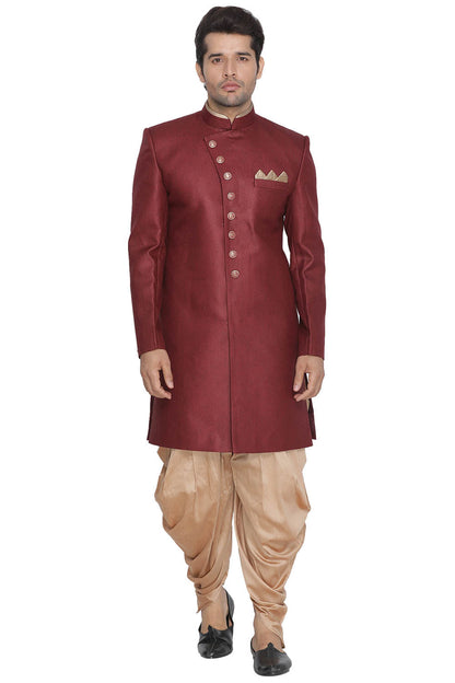 Vastramay  Men's Maroon Silk Blend Sherwani Only Top