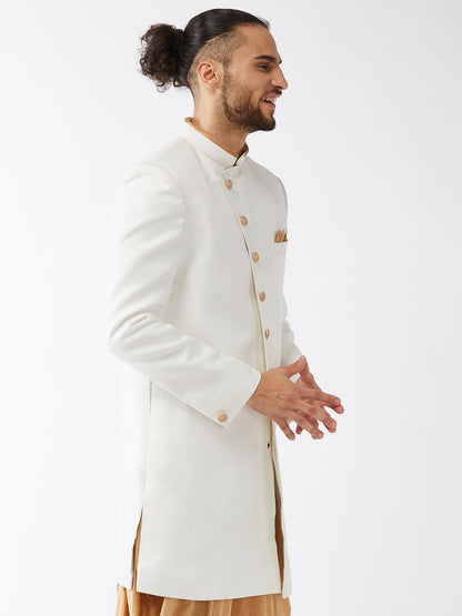 Vastramay Men's White Silk Blend Sherwani Top