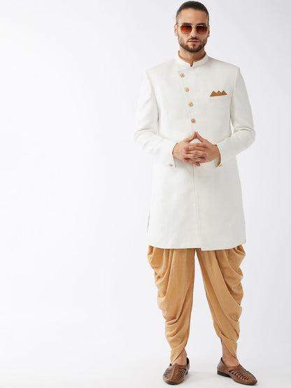 Vastramay Men's White Silk Blend Sherwani Top