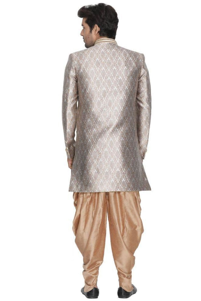 mens gold cotton silk blend sherwani set1316