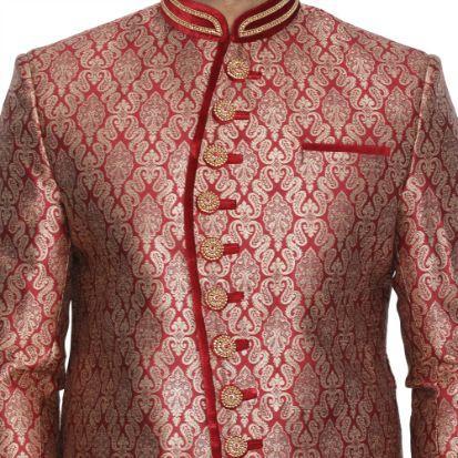 mens maroon cotton silk blend sherwani set1317