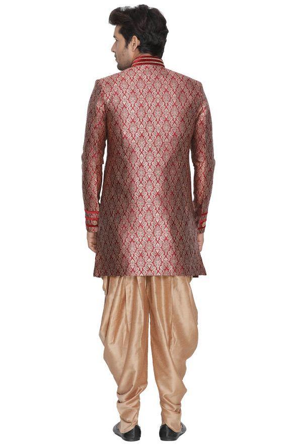 mens maroon cotton silk blend sherwani set1317