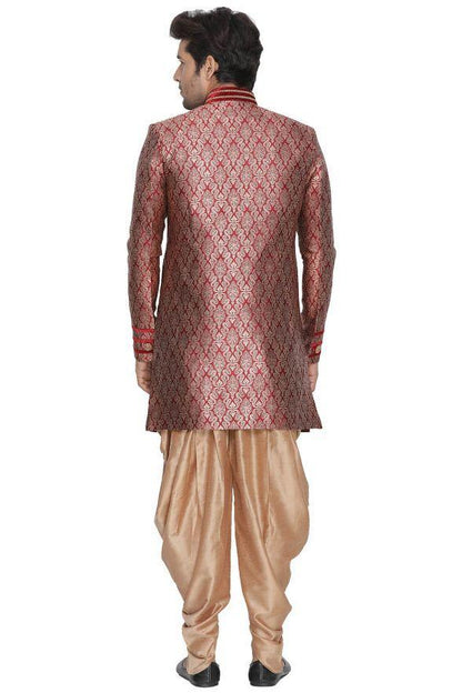 mens maroon cotton silk blend sherwani set1317