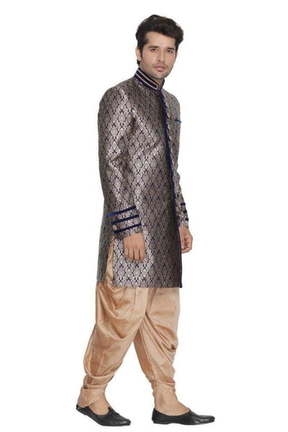 mens blue cotton silk blend sherwani set1318