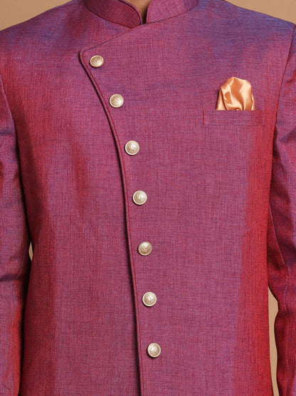 Vastramay Men's Purple Angrakha Style Jute Royal Sherwani Only Top