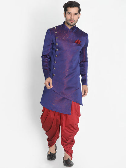 Vastramay Cotton Silk Blend Blue Baap Beta Sherwani