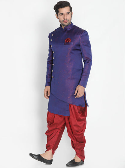 Vastramay Cotton Silk Blend Blue Baap Beta Sherwani