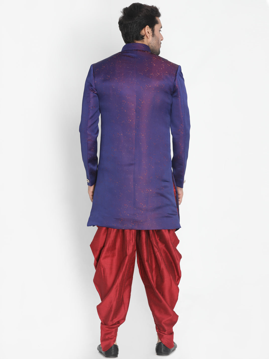 Vastramay Cotton Silk Blend Blue Baap Beta Sherwani