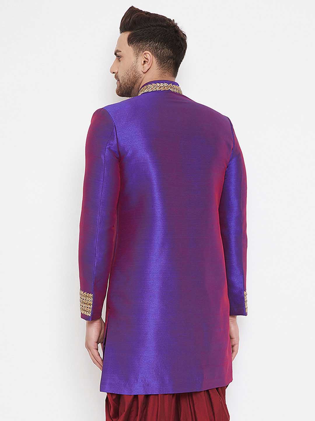 Vastramay Men's Purple Silk Blend Sherwani Top