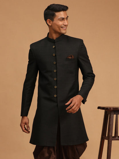 Vastramay mens black color silk blend sherwani top