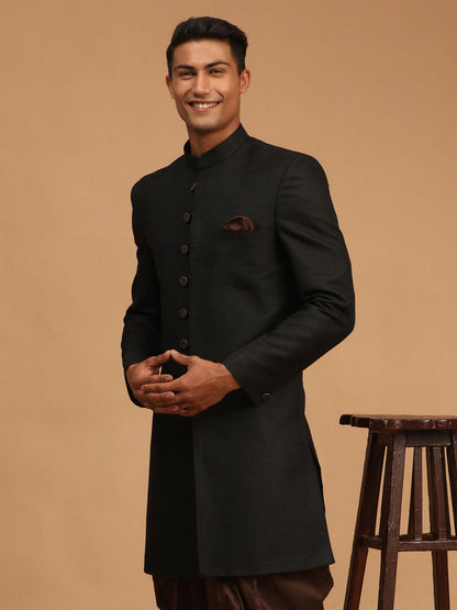 Vastramay mens black color silk blend sherwani top