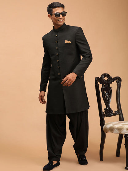 Vastramay Men's Black Sherwani Set