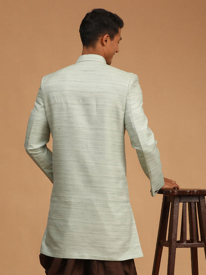 Vastramay mens mint green color silk blend sherwani top