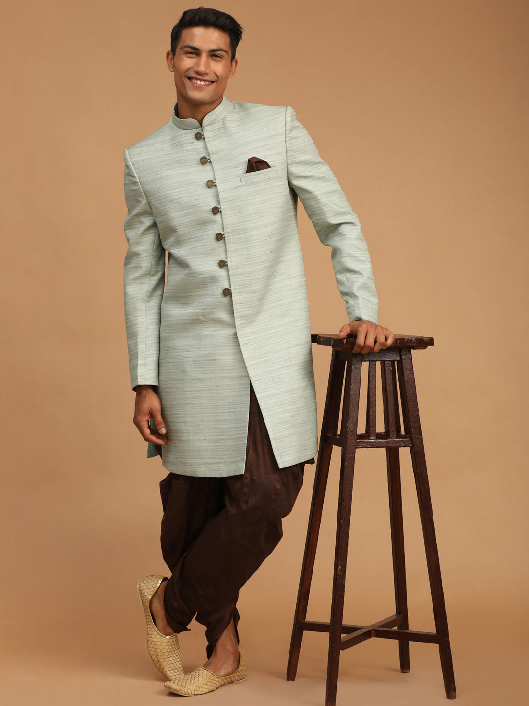 Vastramay Men's Mint Green Sherwani Only Top