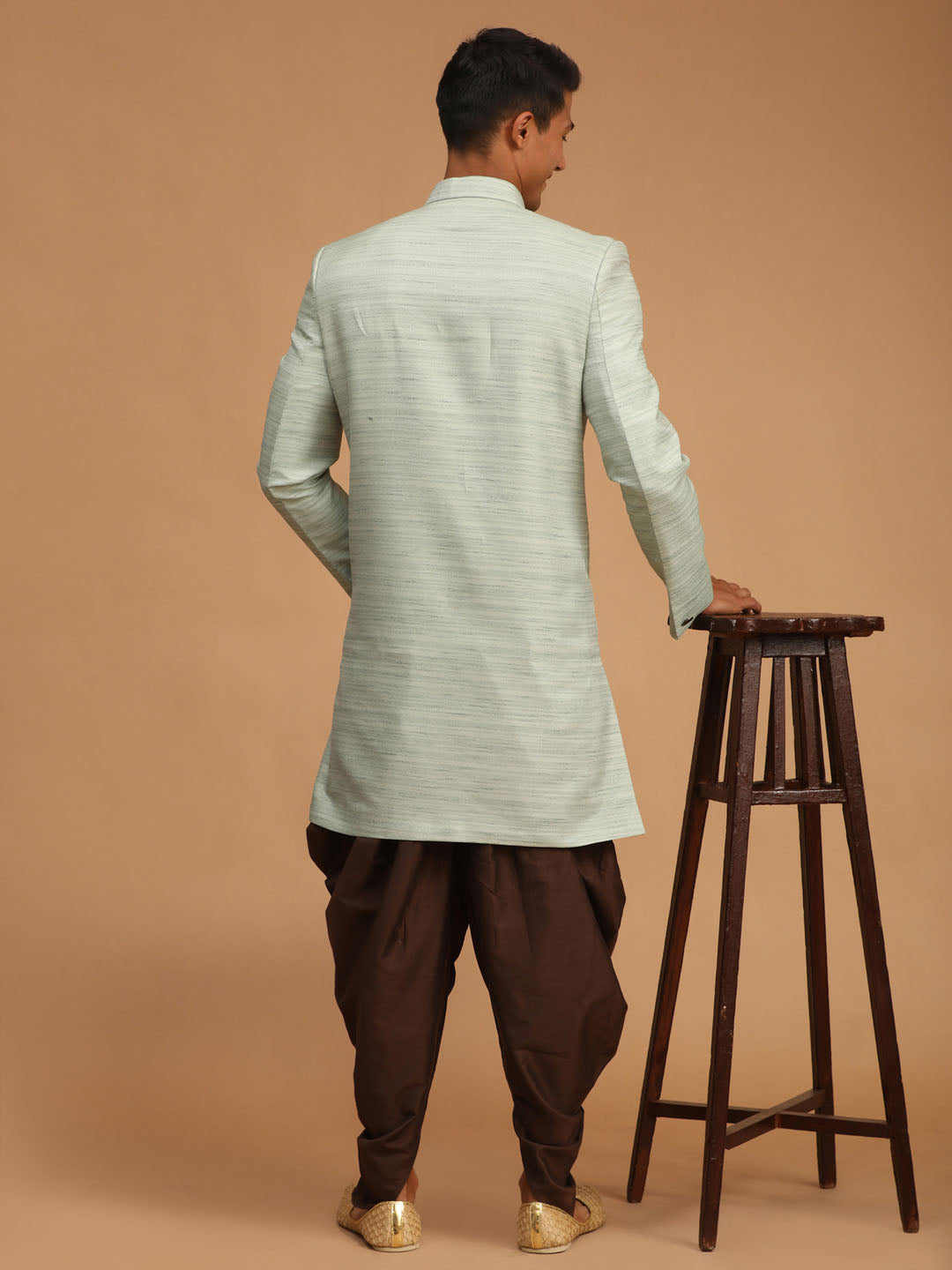 Vastramay mens mint green and coffee color texture pattern sherwani set