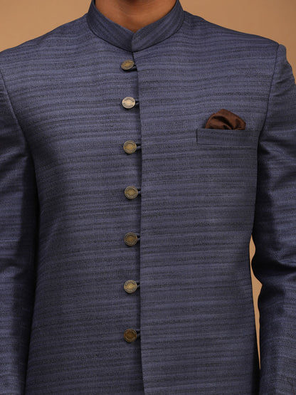 Vastramay mens navy blue color silk blend sherwani top