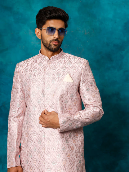 VASTRAMAY Men's Purple Pastel Embroidered Sherwani Set