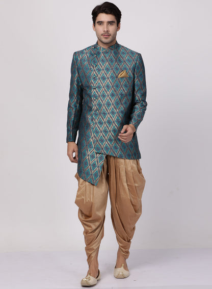 Men's Blue Silk Blend Sherwani Set