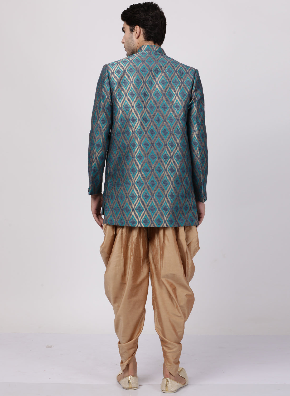 Men's Blue Silk Blend Sherwani Set