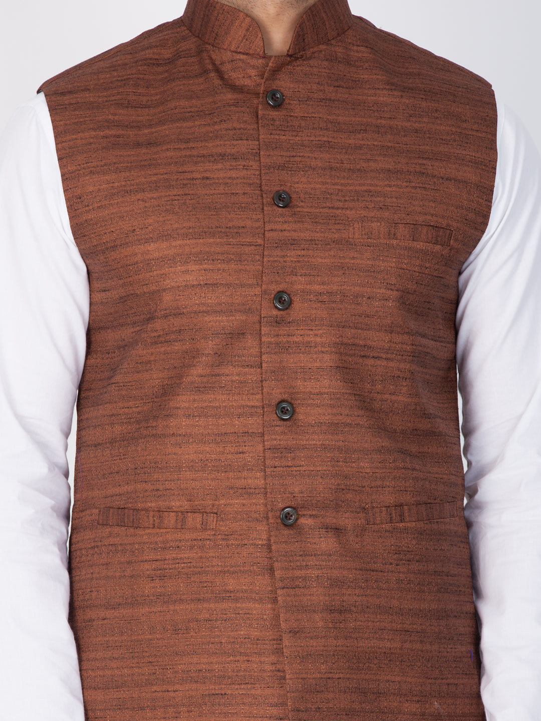 Vastramay Men's Brown Cotton Blend Ethnic Jacket