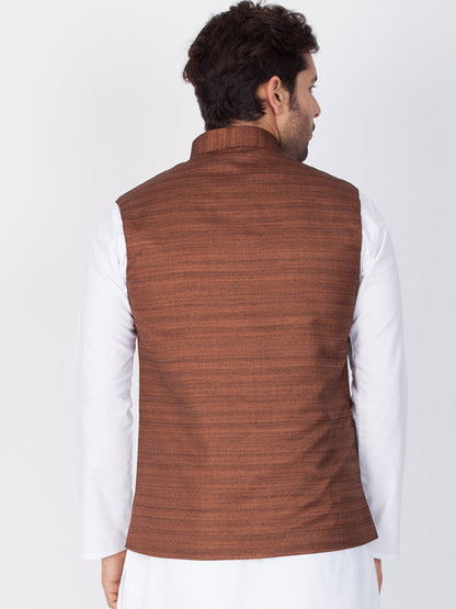 Vastramay Men's Brown Cotton Blend Ethnic Jacket