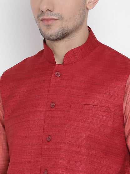 mens pink cotton silk blend kurta ethnic jacket and pyjama set1269