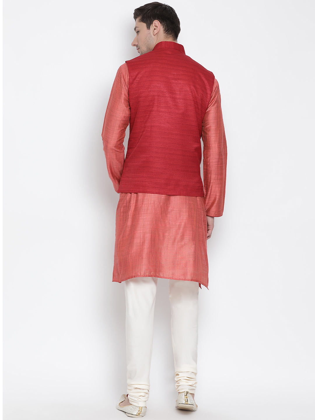 mens pink cotton silk blend kurta ethnic jacket and pyjama set1269