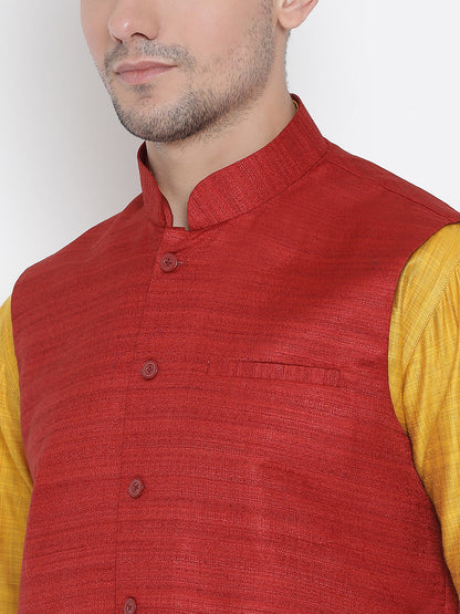 mens yellow cotton silk blend kurta ethnic jacket and pyjama set1270