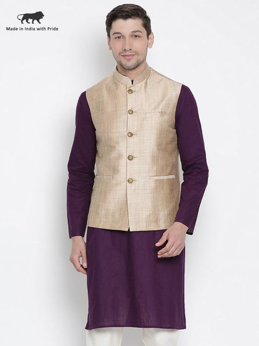 Vastramay Men's Beige Cotton Blend Ethnic Jacket