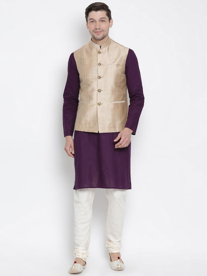 Vastramay Men's Beige Cotton Blend Ethnic Jacket