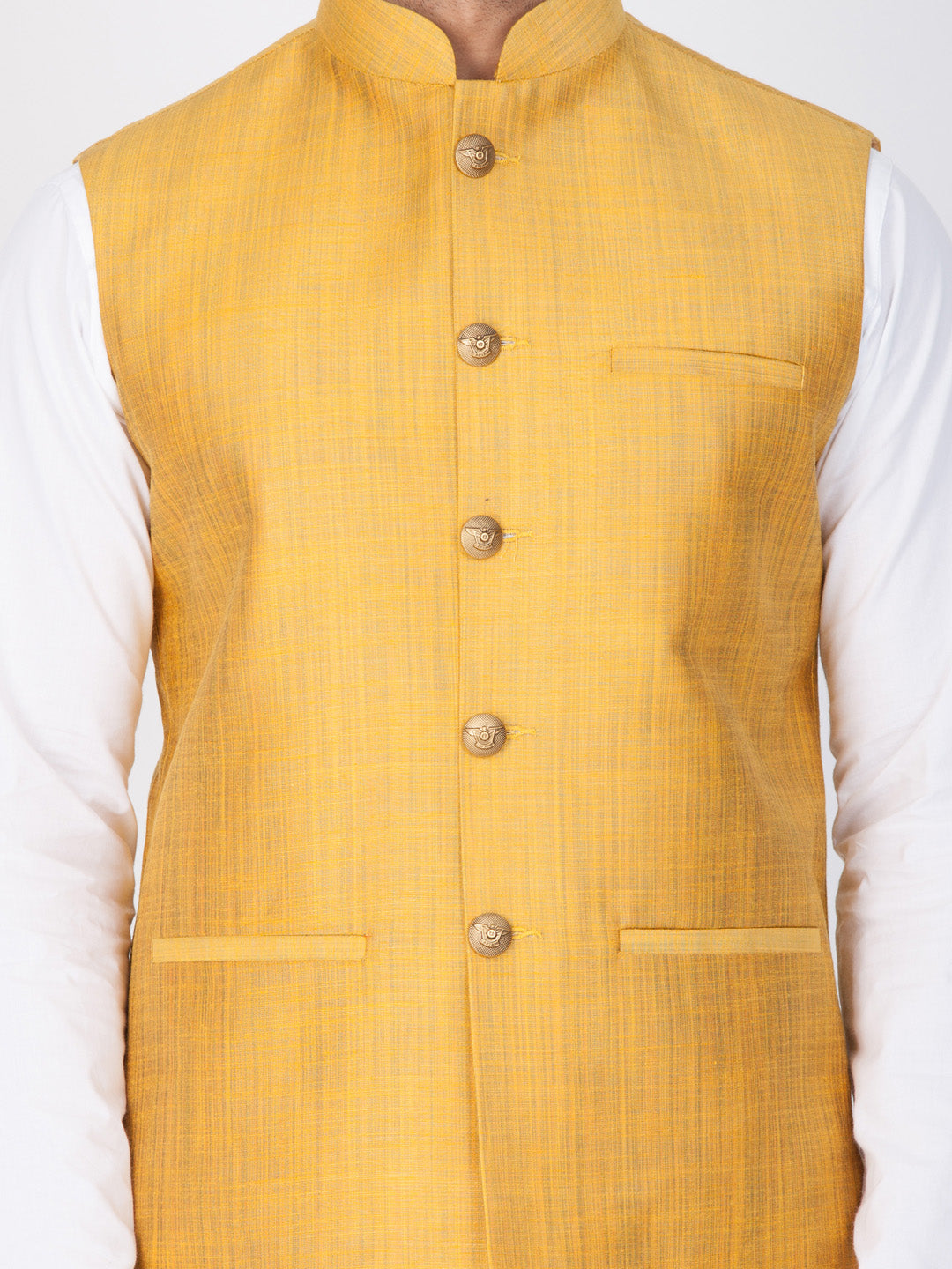 Vastramay Men's Gold Cotton Blend Ethnic Jacket