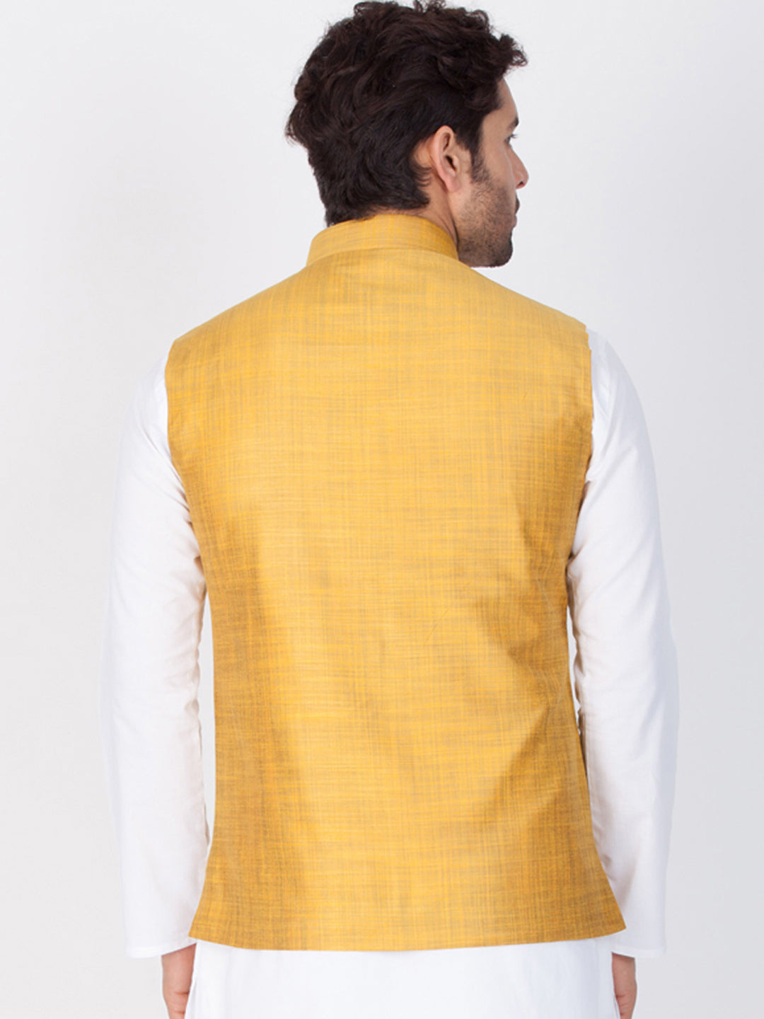 Vastramay Men's Gold Cotton Blend Ethnic Jacket