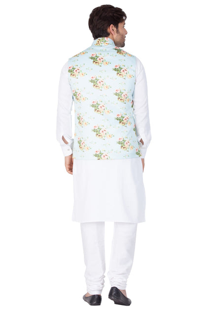 mens white cotton blend kurta ethnic jacket and pyjama set1182