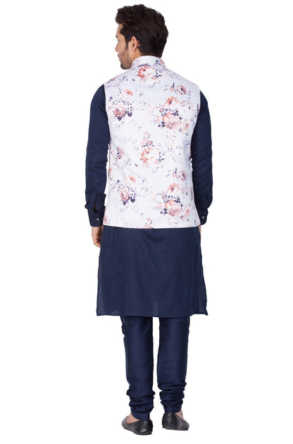 mens blue cotton blend kurta ethnic jacket and pyjama set1183