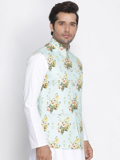 Vastramay Men's Multicolor Cotton Blend Ethnic Jacket